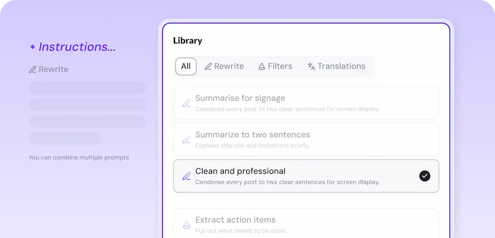 Instructions library with translation and rewrite templates