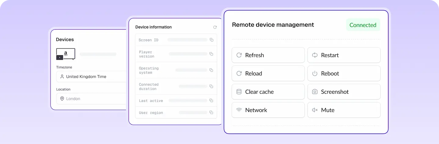 Remote device management controls for screens