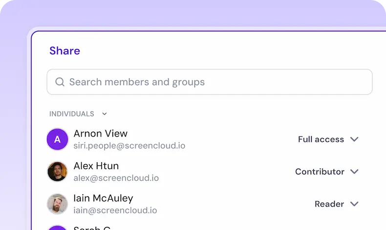 Share panel with member roles and permissions